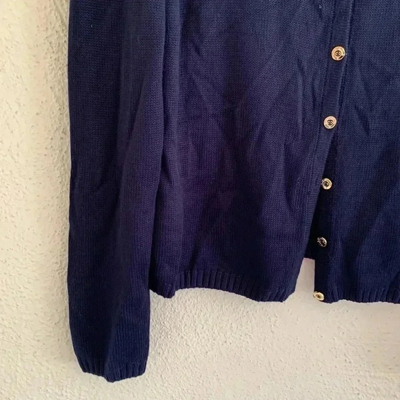 ST. JOHN Collection NAVY BLUE SANTANA KNIT CARDIGAN SWEATER GOLD BUTTON SIZE 8 - Picture 3 of 7